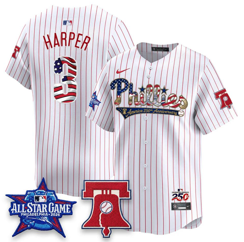 Men's Philadelphia Phillies Active Player Custom White with 250th Anniversary Patch Limited Stitched Jersey