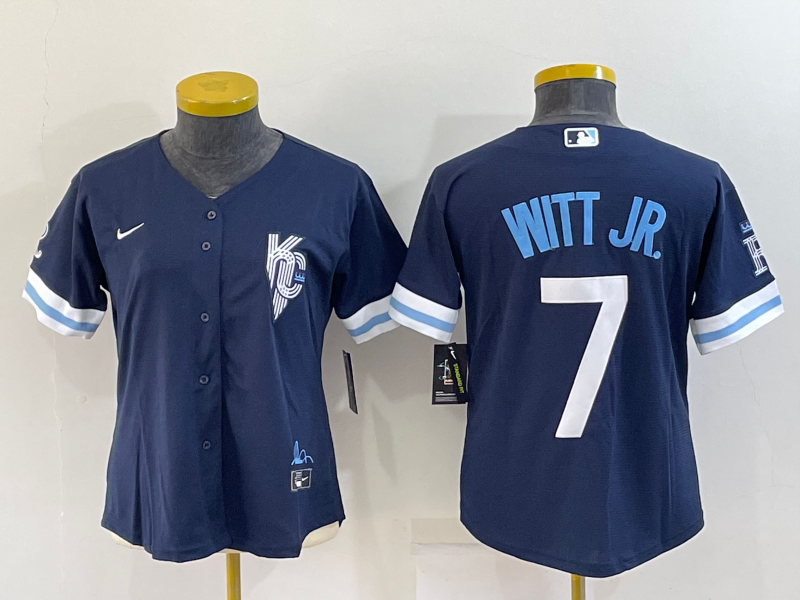 Women's Kansas City Royals #7 Bobby Witt Jr. 2022 Navy City Connect Cool Base Stitched Jersey(Run Small)