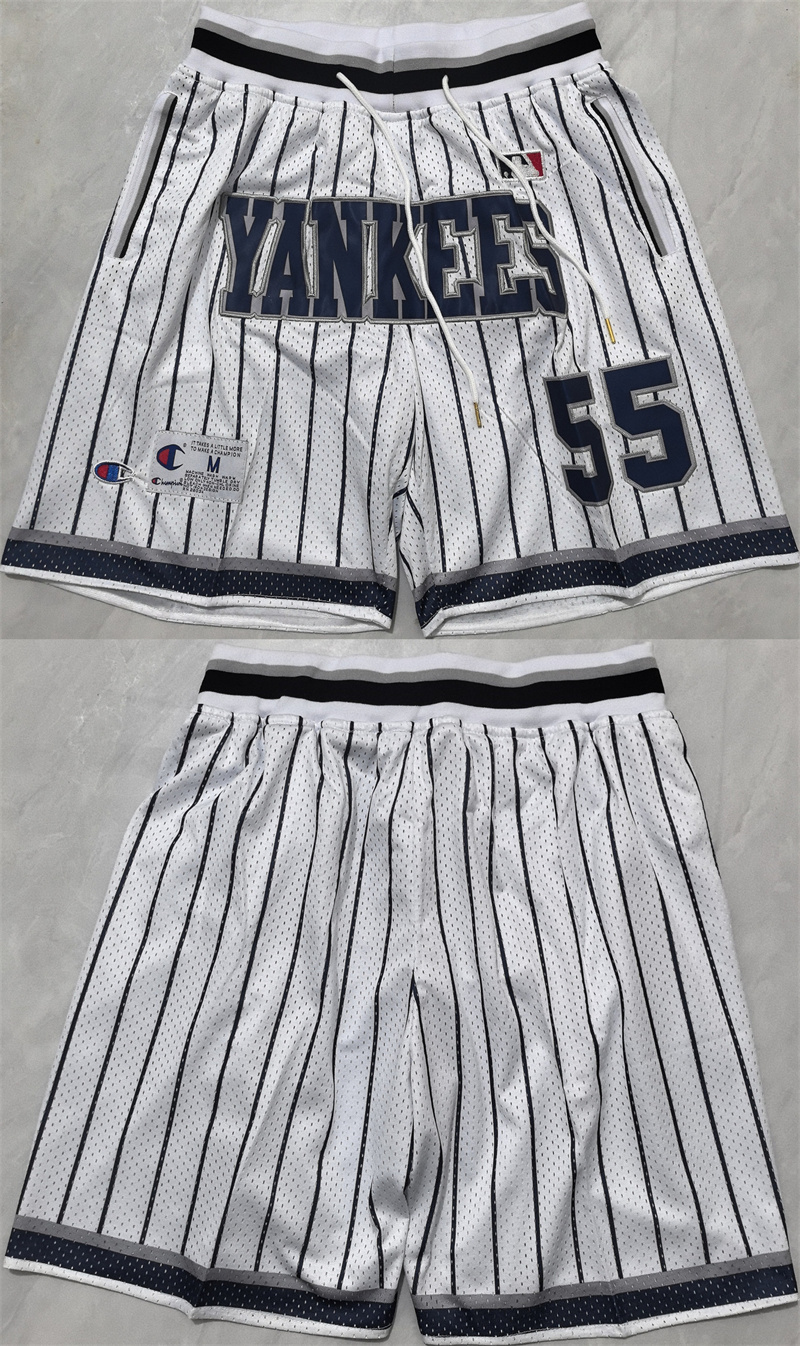 Men's New Yok Yankees #55 White Shorts (Run Small)