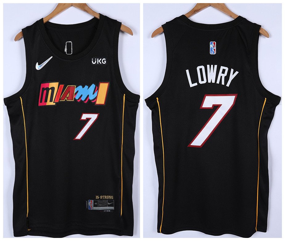 Men's Miami Heat #7 Kyle Lowry 2021/2022 Black City Edition 75th Anniversary Stitched Jersey