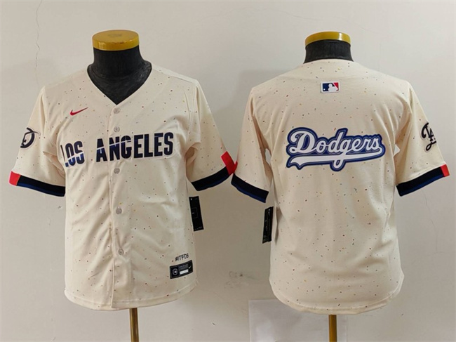 Youth Los Angeles Dodgers Team Big Logo Cream 2024 City Connect Limited Stitched Baseball Jersey
