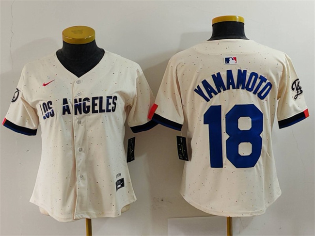 Women's Los Angeles Dodgers #18 Yoshinobu Yamamoto Cream Stitched Jersey(Run Small)