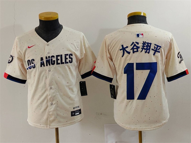 Youth Los Angeles Dodgers #17 大谷翔平 Cream Stitched Baseball Jersey