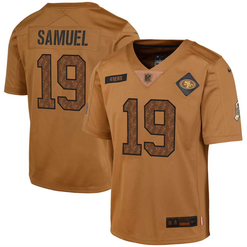 Youth San Francisco 49ers #19 Deebo Samuel 2023 Brown Salute To Service Limited Stitched Football Jersey