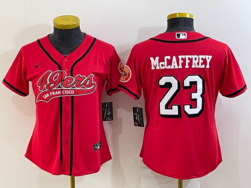 Youth San Francisco 49ers #23 Christian McCaffrey New Red With Patch Cool Base Stitched Baseball Jersey