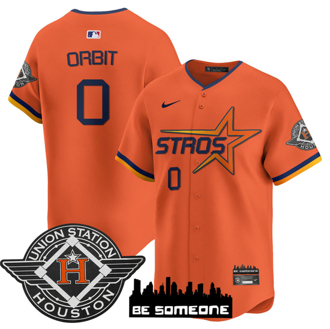 Men's Houston Astros #0 Orbit Orange 2025 City Connect Limited Stitched Baseball Jersey Men's Houston Astros #0 Orbit Orange 2025 City Connect Limited Stitched Baseball Jersey