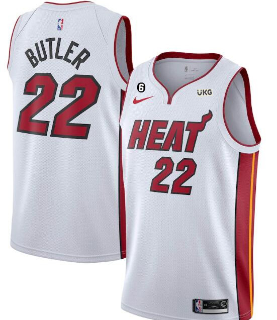Men's Miami Heat #22 Jimmy Butler White With NO.6 Patch Stitched Jersey