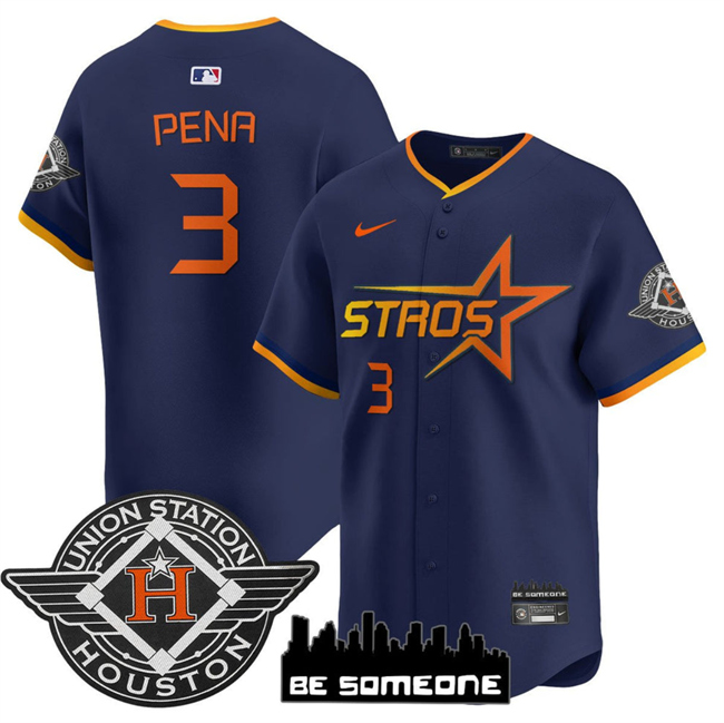 Men's Houston Astros #3 Jeremy Peña Navy 2025 City Connect Limited Stitched Baseball Jersey Men's Houston Astros #3 Jeremy Peña Navy 2025 City Connect Limited Stitched Baseball Jersey
