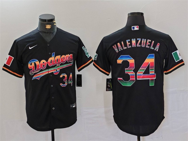 Men's Los Angeles Dodgers #34 Fernando Valenzuela Black Mexico Cool Base Stitched Baseball Jersey