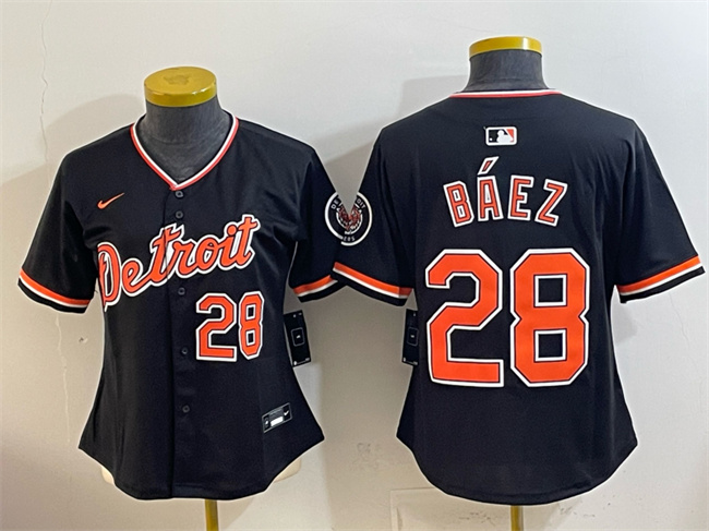 Women's Detroit Tigers #28 Javier Báez Black 2026 Alternate Vapor Premier Limited Stitched Baseball Jersey(Run Small)