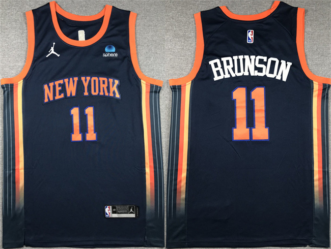 Men's New Yok Knicks #11 Jalen Brunson Navy 2023 Statement Edition Stitched Basketball Jersey