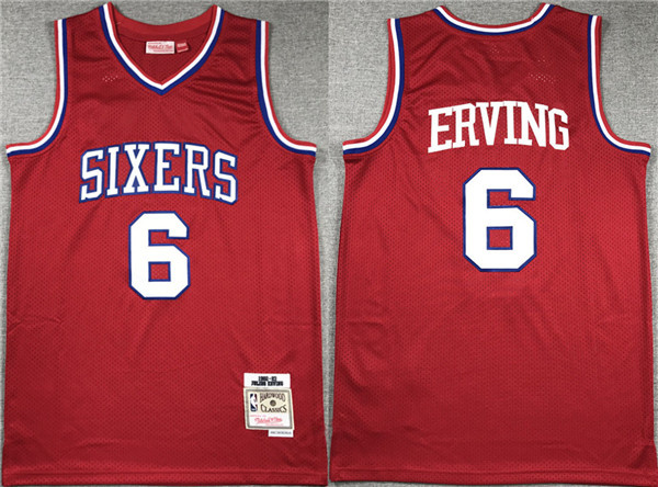 Men's Philadelphia 76ers #6 Julius Erving RedThrowback basketball Jersey