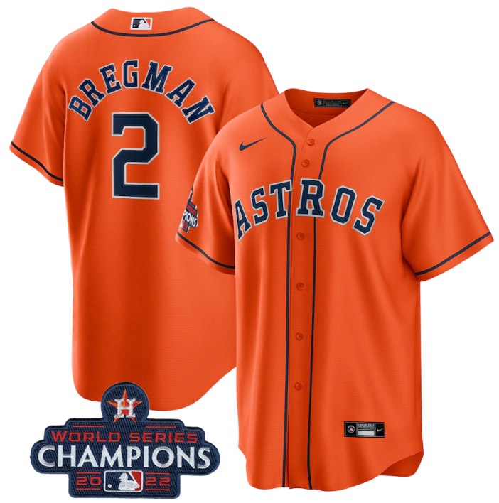 Youth Houston Astros #2 Alex Bregman Orange 2022 World Series Champions Home Stitched BaseballJersey