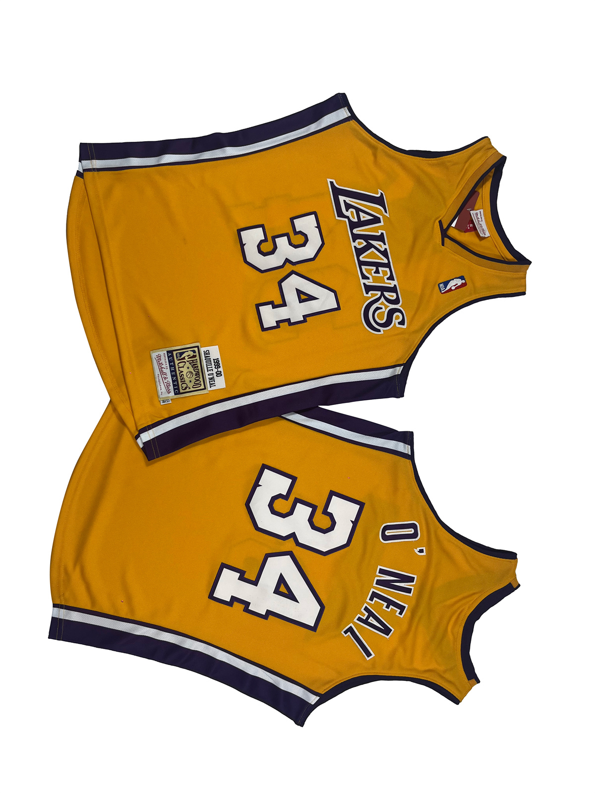 Men's Los Angeles Lakers #34 Shaquille O'Neal Yellow 1999-00 Throwback basketball Jersey
