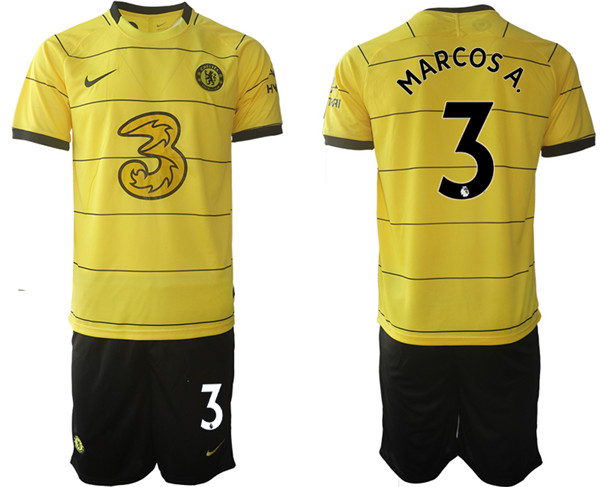 Men's Chelsea #3 Marcos Alonso 2021/22 Yellow Away Soccer Jersey Suit