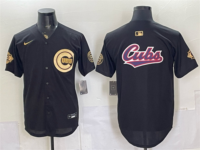 Men's Chicago Cubs Team Big Logo Black/Gold 150th Anniversary Patch Stitched Baseball Jersey Men's Chicago Cubs Team Big Logo Black/Gold 150th Anniversary Patch Stitched Baseball Jersey