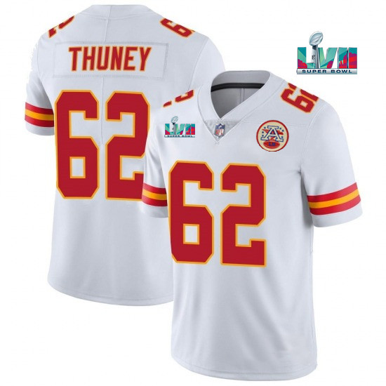 Women's Kansas City Chiefs #62 Joe Thuney White Super Bowl LVII Patch Vapor Stitched Jersey(Run Small)