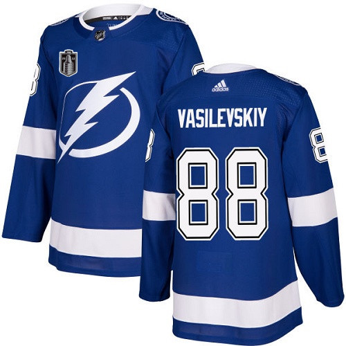 Men's Tampa Bay Lightning #88 Andrei Vasilevskiy 2022 Blue Stanley Cup Final Patch Stitched Jersey