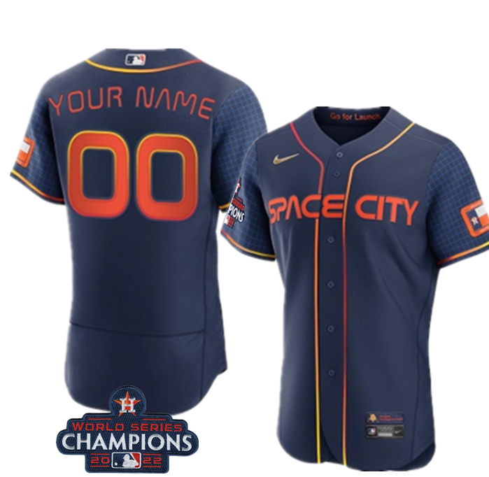Men's Houston Astros Customized Navy 2022 World Series Champions City Connect Flex Base Stitched Baseball Jersey