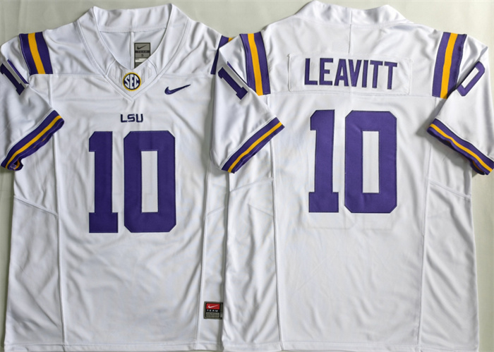 Men's LSU Tigers #10 Sam Leavitt White 2026 F.U.S.E. Stitched Jersey