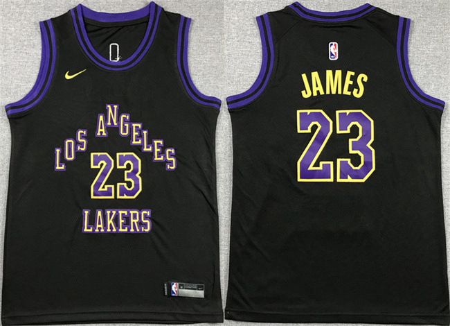 Youth Los Angeles Lakers #23 LeBron James Black City Edition Stitched Basketball Jersey