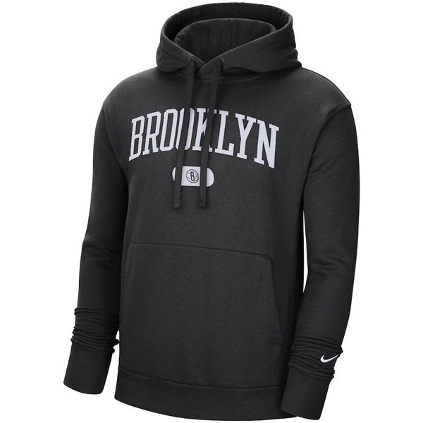 Men's Brooklyn Nets 2021 Black City Edition Essential Logo Fleece Pullover Hoodie