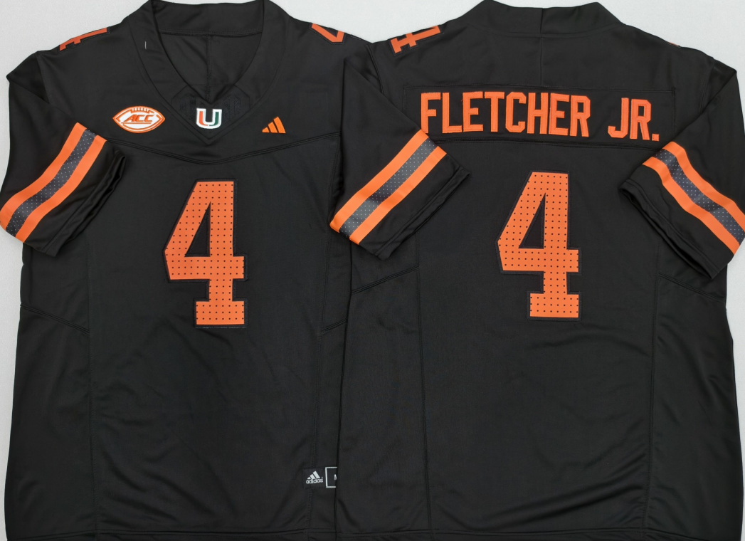 Men's Miami Hurricanes #4 #4 Mark Fletcher Jr. Black F.U.S.E. Stitched Football Jersey