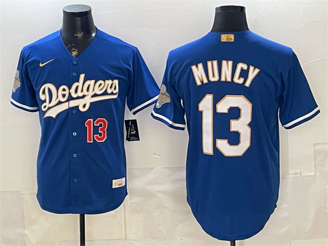 Men's Los Angeles Dodgers #13 Max Muncy Royal 2026 Alternate Gold Collection Stadium Stitched Baseball Jersey Men's Los Angeles Dodgers #13 Max Muncy Royal 2026 Alternate Gold Collection Stadium Stitched Baseball Jersey