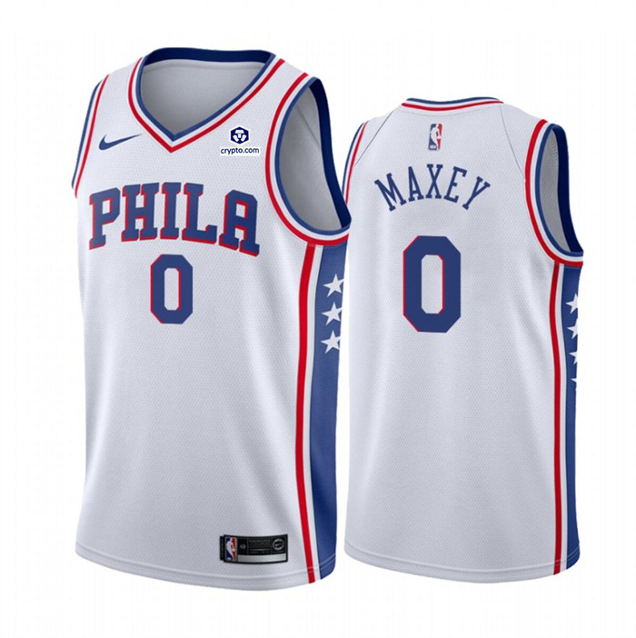 Men's Philadelphia 76ers #0 Tyrese Maxey White Association Edition Stitched Jersey