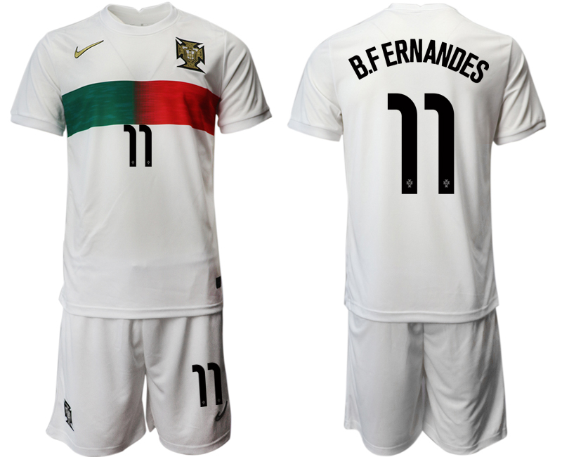 Men's Portugal #11 B. Fernandes White Away Soccer Jersey Suit Men's Portugal #11 B. Fernandes White Away Soccer Jersey Suit