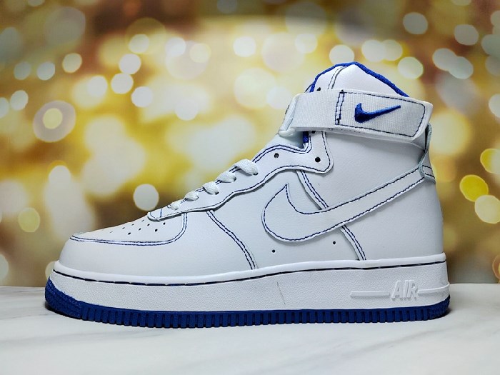 Men's Air Force 1 High Top White/Blue Shoes 0238