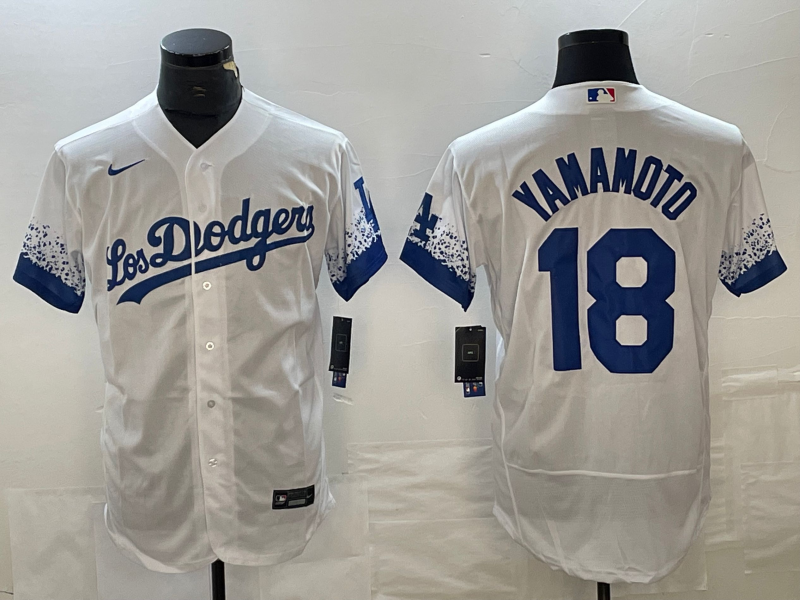Men's Los Angeles Dodgers #18 Yoshinobu Yamamoto White City Connect 2023 Flex Base Stitched Baseball Jersey