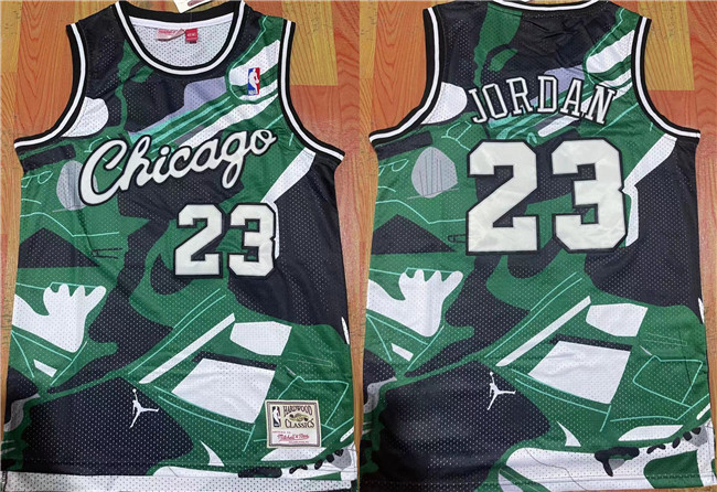 Men's Chicago Bulls #23 Michael Jordan Green/White/Black Stitched Basketball Jersey