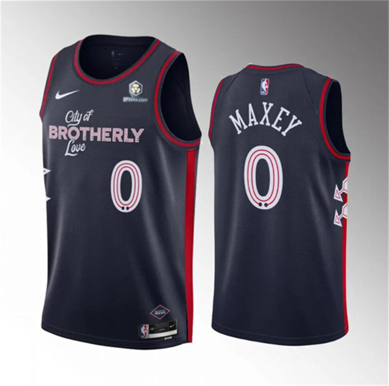 Men's Philadelphia 76ers #0 Tyrese Maxey Navy 2023-24 City Edition Stitched Basketball Jersey