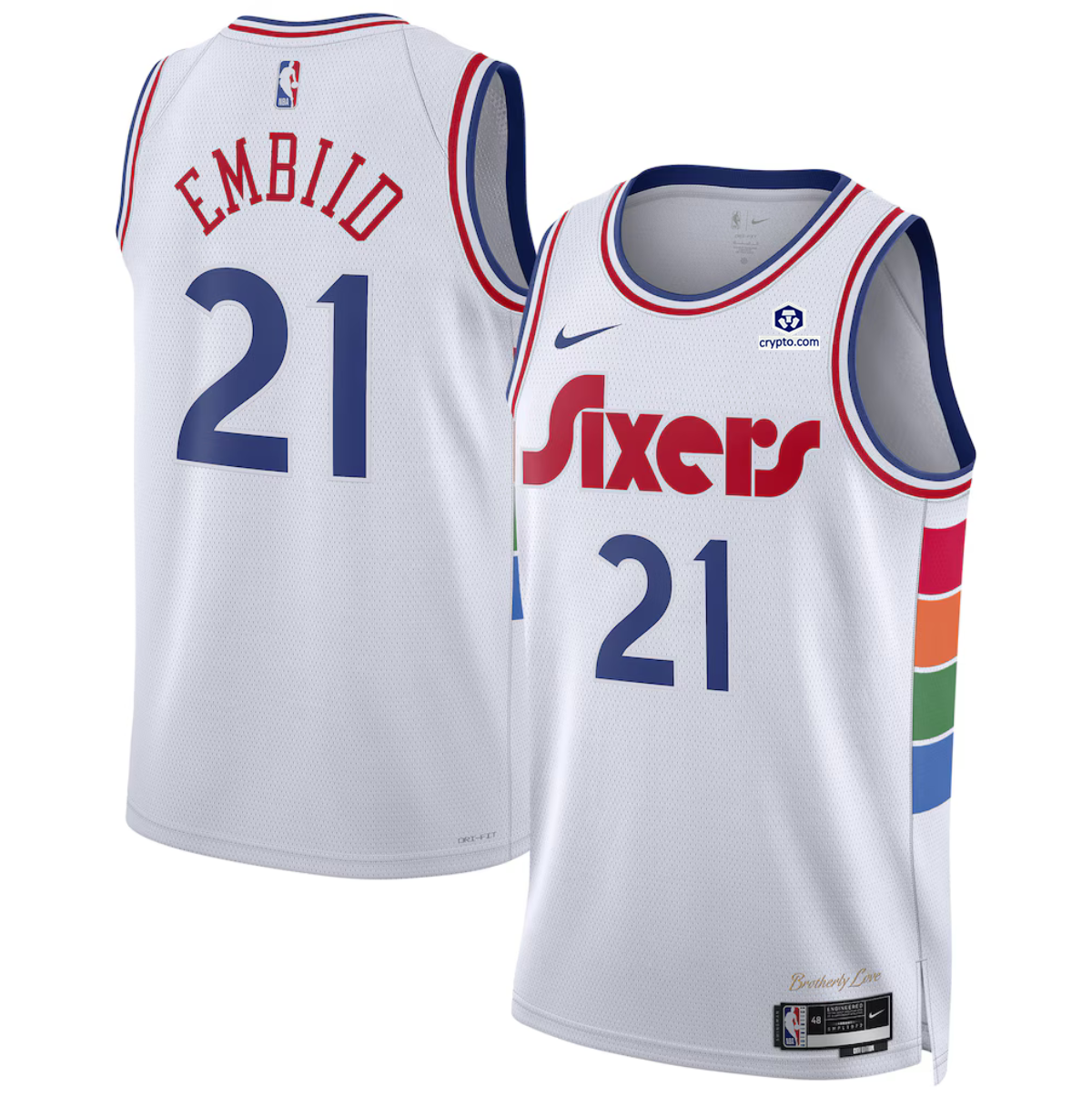 Men's Philadelphia 76ers #21 Joel Embiid White 2024/25 City Edition Stitched Jersey Men's Philadelphia 76ers #21 Joel Embiid White 2024/25 City Edition Stitched Jersey