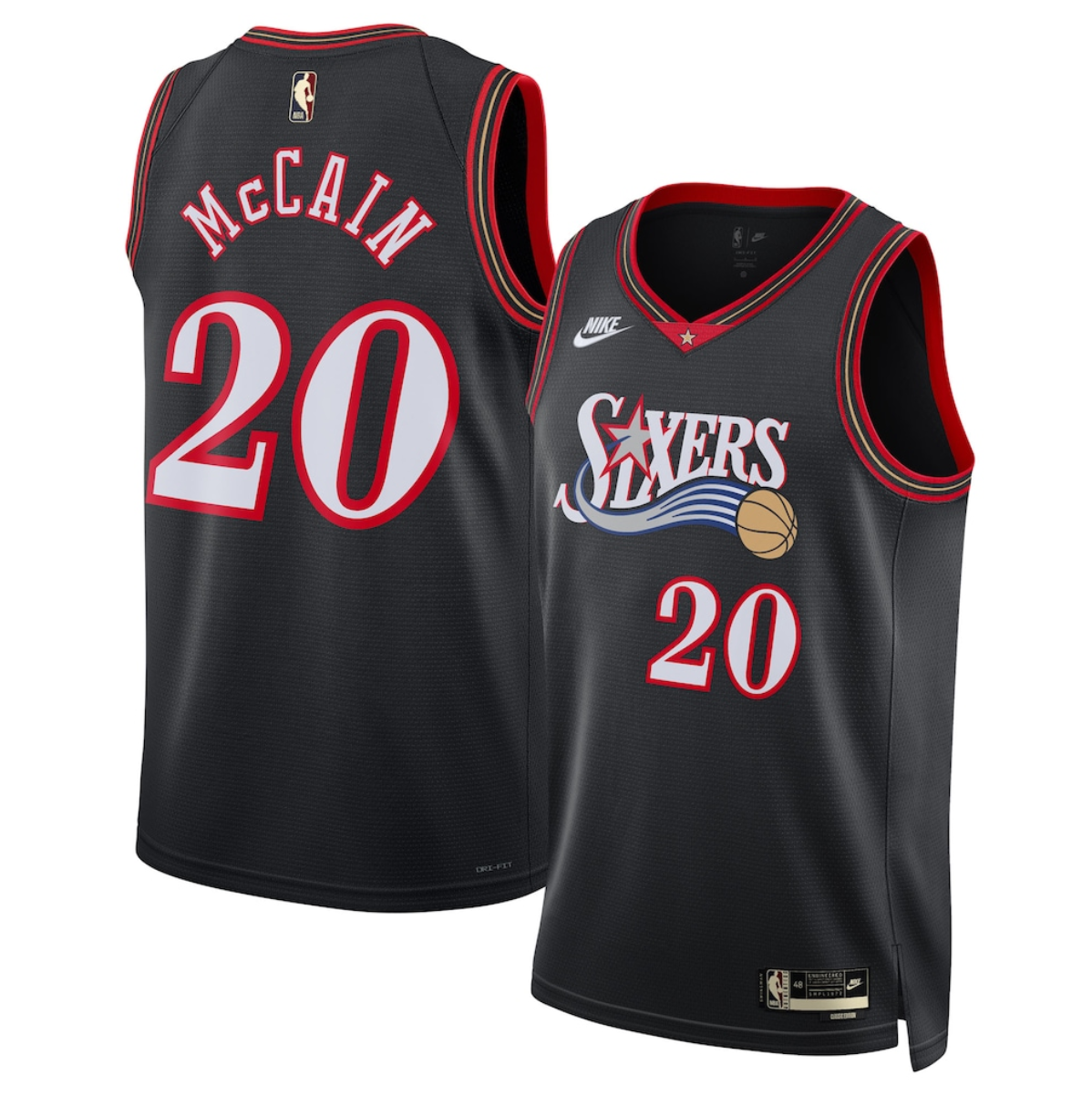 Men's Philadelphia 76ers #20 Jared McCain Jared McCain Black 2025 Classic Edition Stitched Jersey Men's Philadelphia 76ers #20 Jared McCain Jared McCain Black 2025 Classic Edition Stitched Jersey