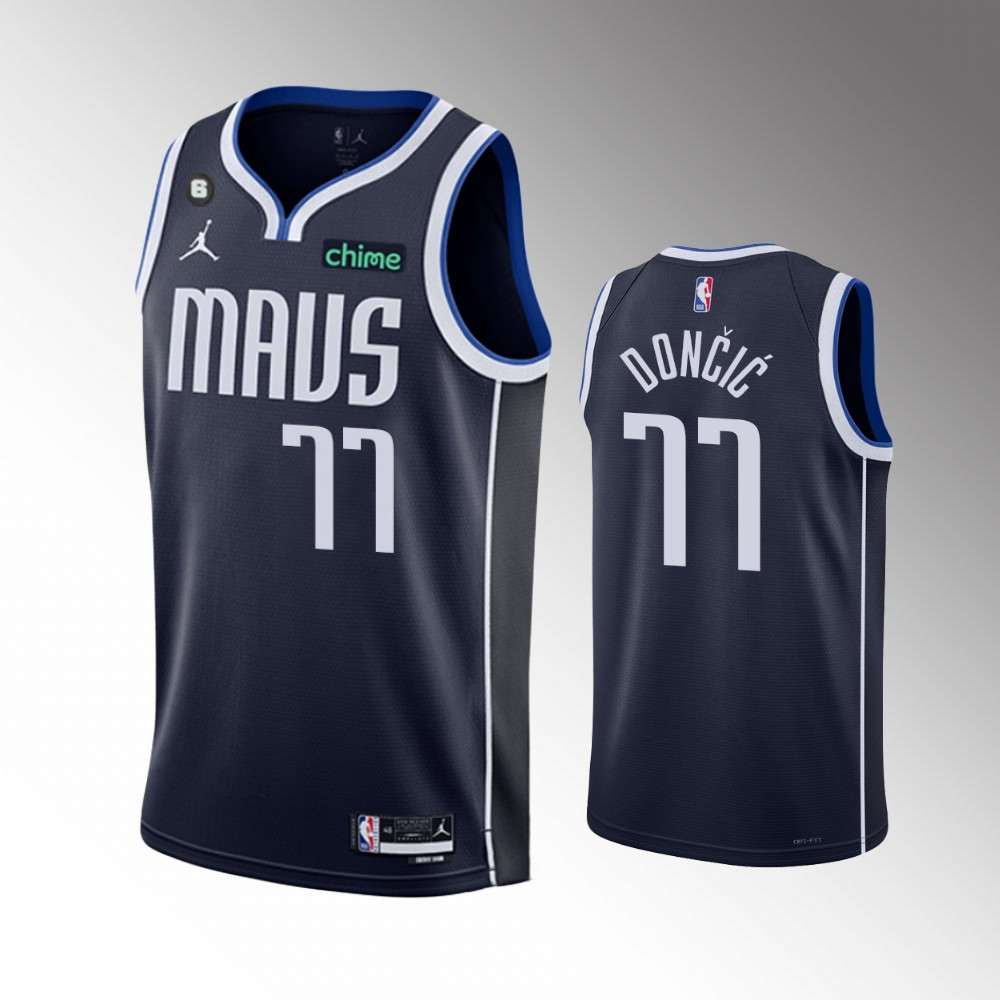 Men's Dallas Mavericks #77 Luka Doncic Navy Statement Edition With NO.6 Patch Stitched Basketball Jersey