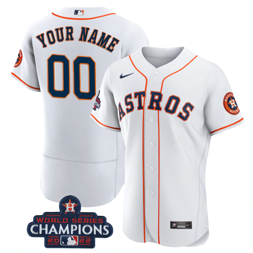 Men's Houston Astros Customized White 2022 World Series Champions Flex Base Stitched Baseball Jersey