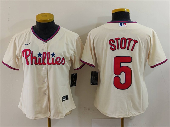 Women's Philadelphia Phillies #5 Bryson Stott Cream Cool Base Stitched Baseball Jersey(Run Small)