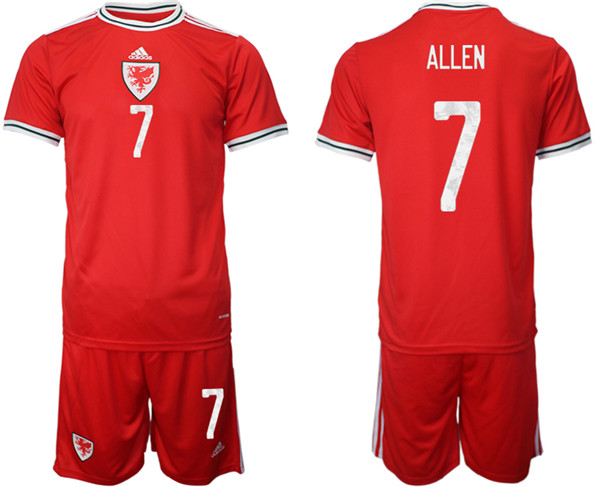 Men's Wales #7 Allen Red Home Soccer Jersey Suit