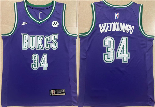 Men's Milwaukee Bucks #34 Giannis Antetokounmpo 2022/23 Purple Classic Edition Swingman Stitched Basketball Jersey
