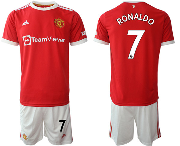 Men's Manchester United #7 Cristiano Ronaldo Red Home Soccer Jersey Suit
