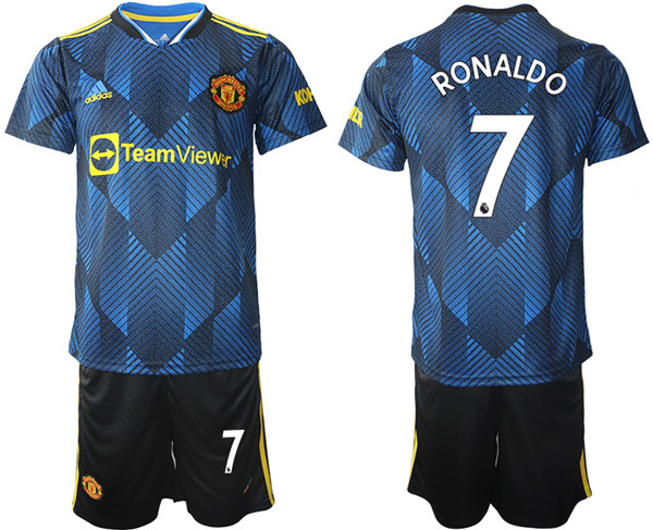 Men's Manchester United #7 Cristiano Ronaldo Blue Away Soccer Jersey Suit