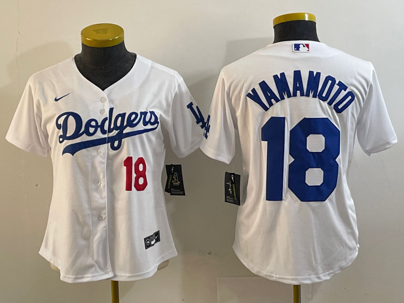 Women's Los Angeles Dodgers #18 Yoshinobu Yamamoto White Stitched Jersey(Run Small)