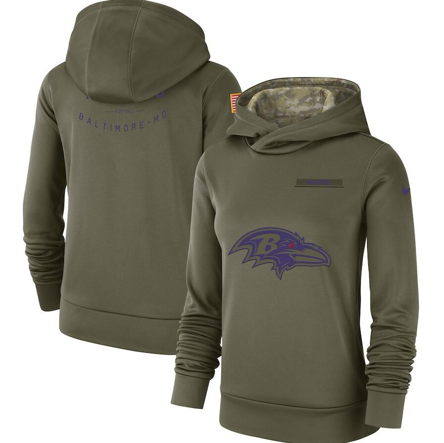 Women's Baltimore Ravens Olive Salute to Service Team Logo Performance Pullover NFL Hoodie