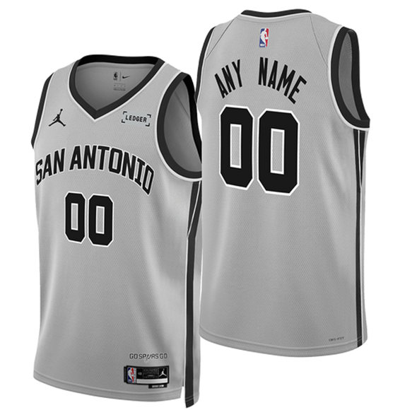 Men's San Antonio Spurs Active Player Custom Silver 2025-26 Statement Edition Stitched Basketball Jersey Men's San Antonio Spurs Active Player Custom Silver 2025-26 Statement Edition Stitched Basketball Jersey