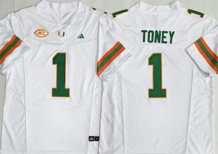 Men's Miami Hurricanes #1 Malachi Toney White F.U.S.E. Stitched Football Jersey