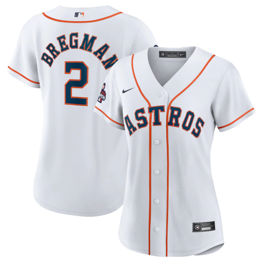 Women's Houston Astros #2 Alex Bregman White 2022 World Series Champions Cool Base Stitched Baseball Jersey(Run Small)
