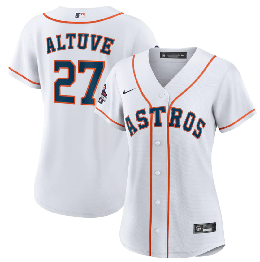 Women's Houston Astros #27 Jose Altuve White 2022 World Series Champions Cool Base Stitched Baseball Jersey(Run Small)