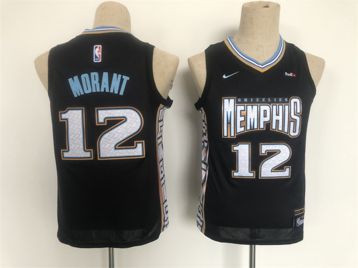 Youth Memphis Grizzlies #12 Ja Morant Black 2022/23 City Edition Stitched Basketball Jersey